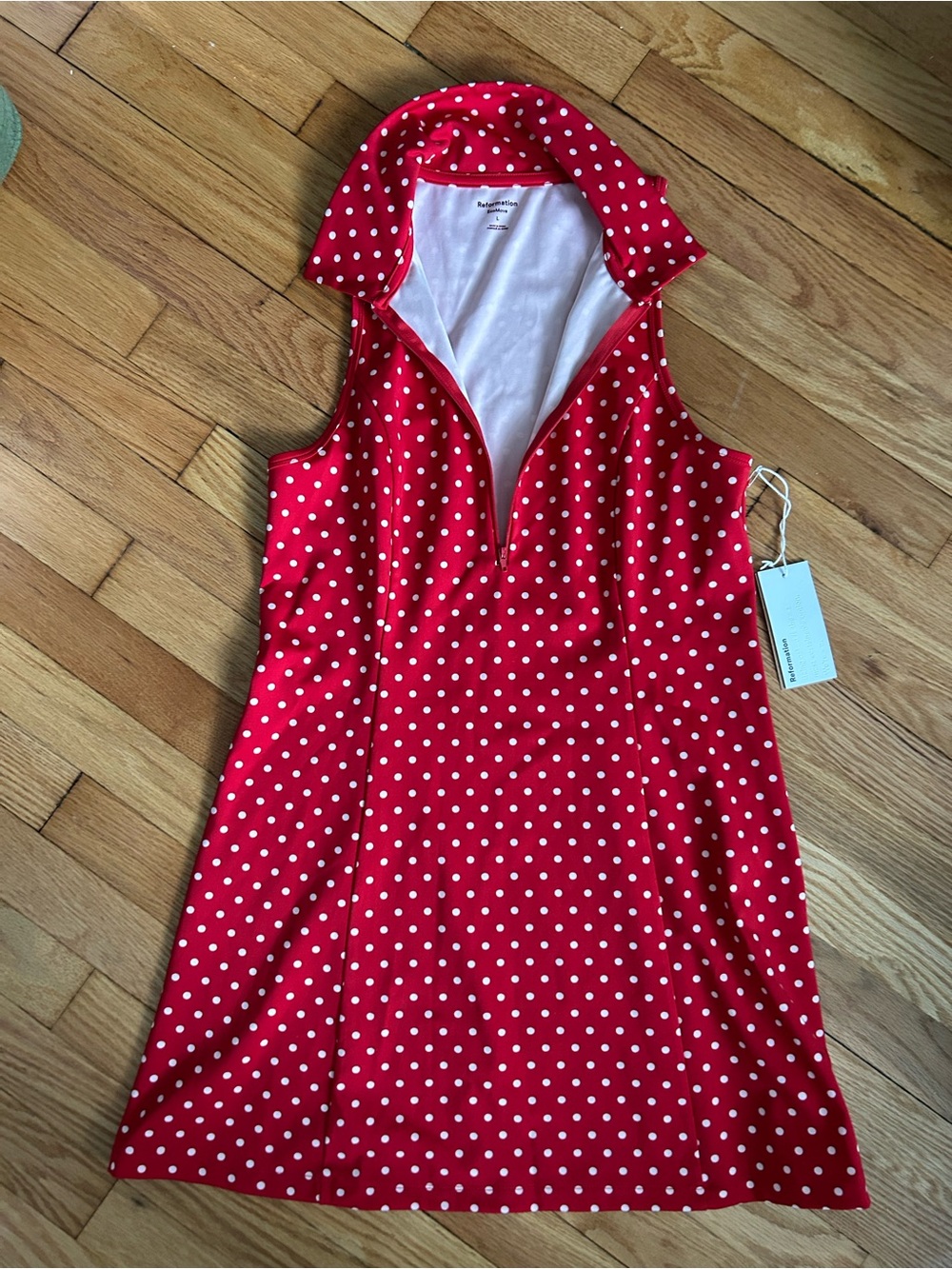 Reformation Red Polka Dot Sleeveless Exercise Dress